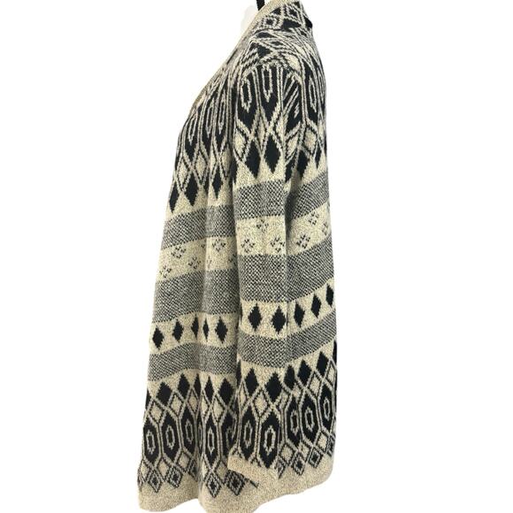 Lucky Brand Waterfall Cardigan Sweater Womens Medium Black Beige Aztec Knit - Picture 5 of 12
